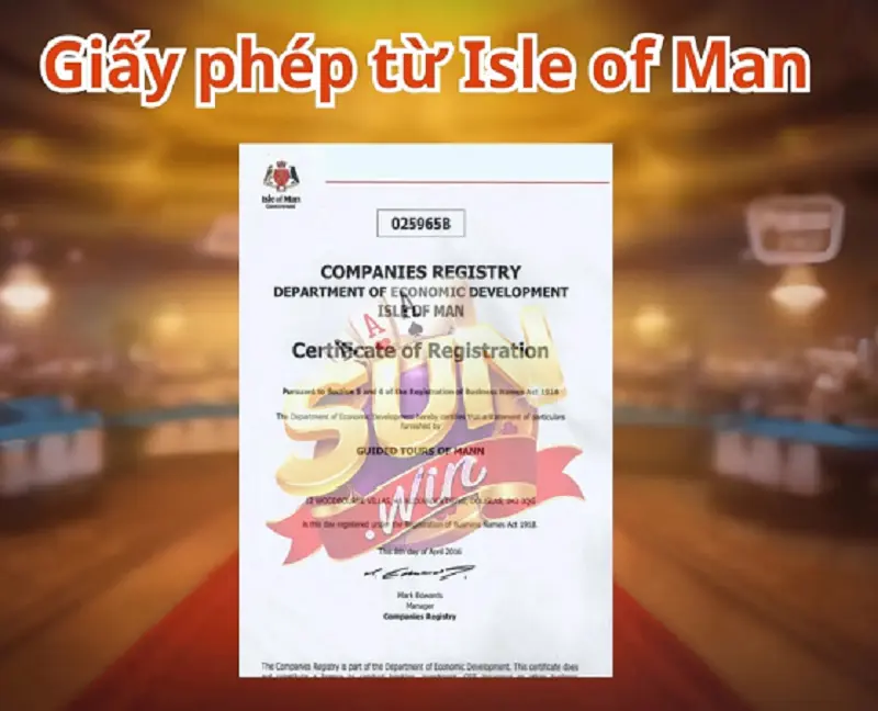 Giấy phép hoạt động của sunwin từ isle of man