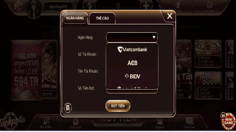 Rút tiền Sunwin bằng hình thức ngân hàng quen thuộc và phổ biến hiện nay