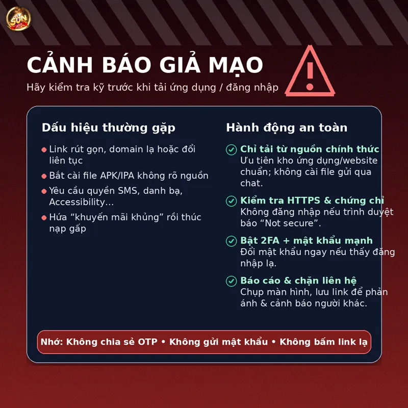 Cảnh báo giả mạo sunwin